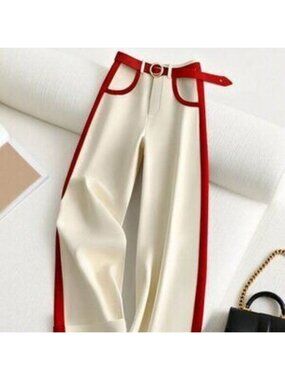 Red Casual Women's Loose Elegant Wide Leg Pants
